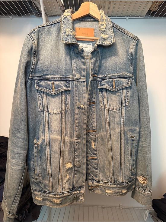 Purple Brand Other - PURPLE Distressed Light Wash Denim Trucker Jacket